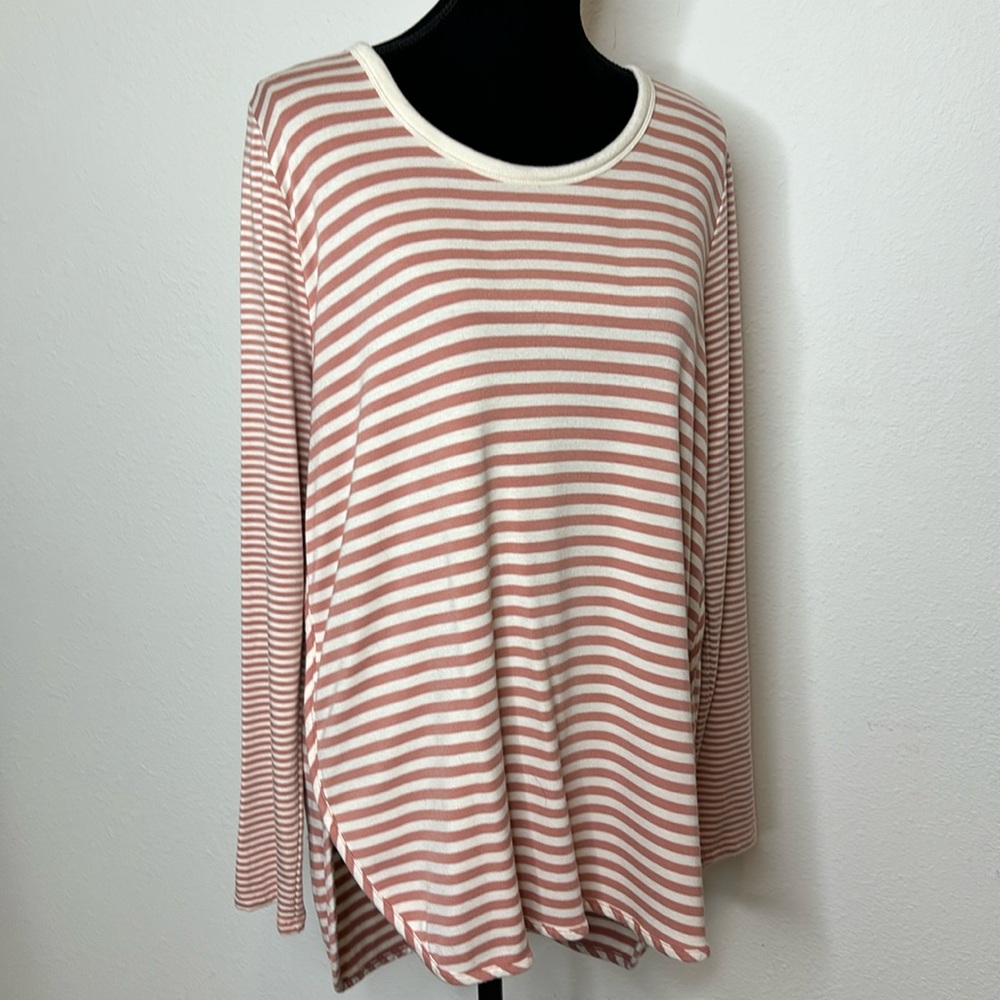 Market & Spruce size XXL pink and cream stripes long sleeve tunic